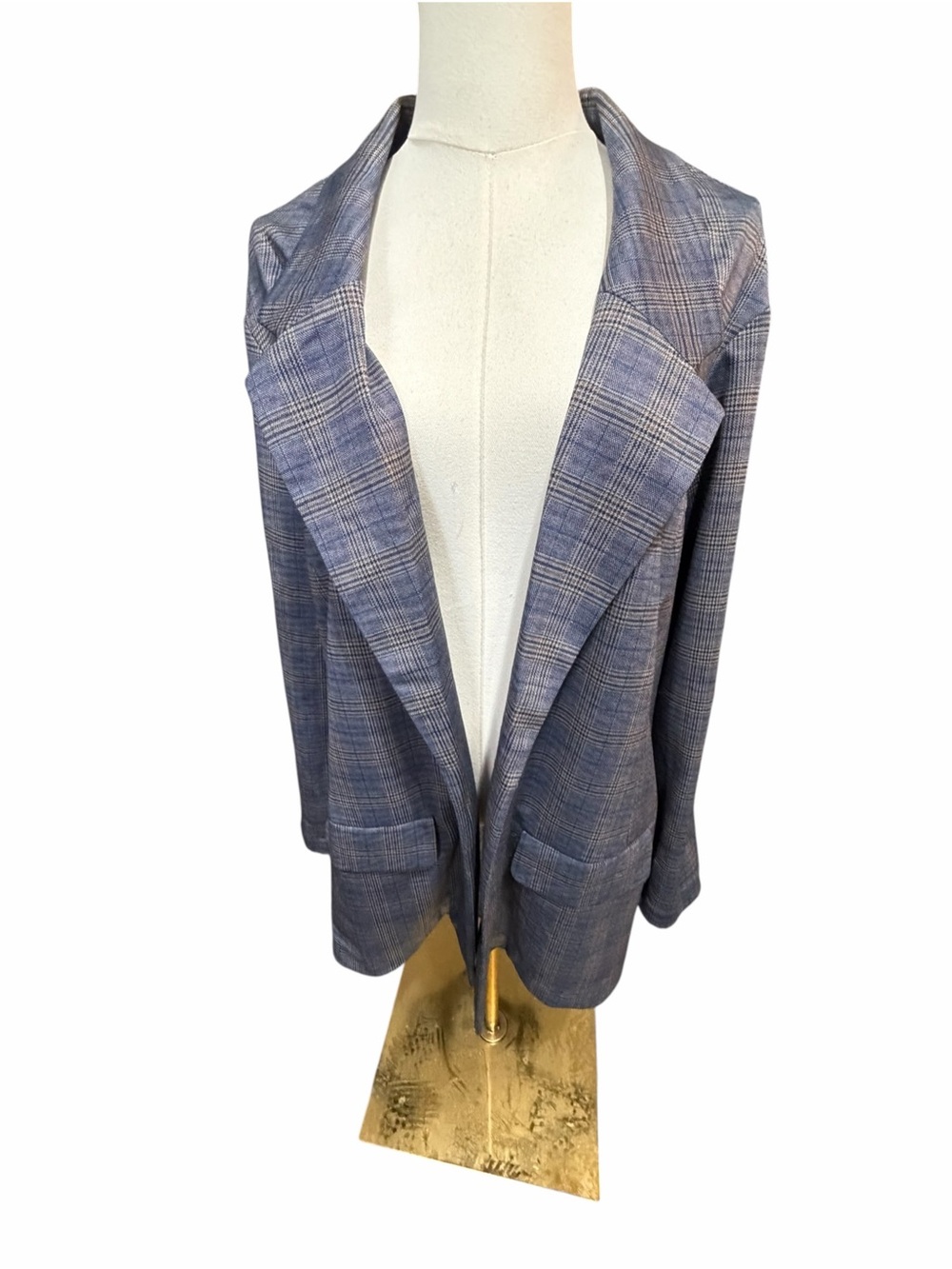 Liverpool Plaid Open-Front Blazer Jacket in Blue Sz 2X